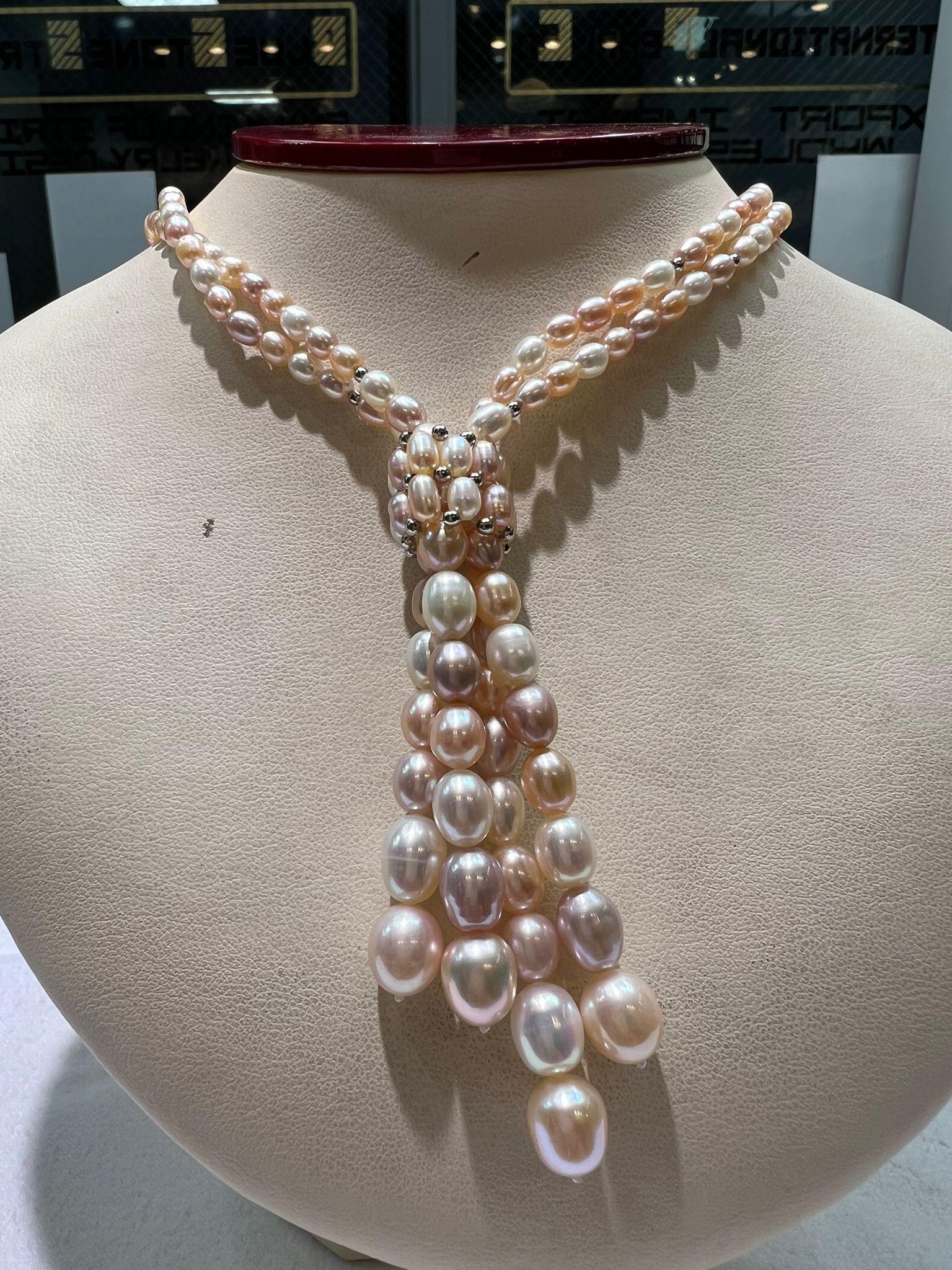 4.2X5.7mm 2strand lariat pearls  with tassel 4-8.5mm 32 inches
