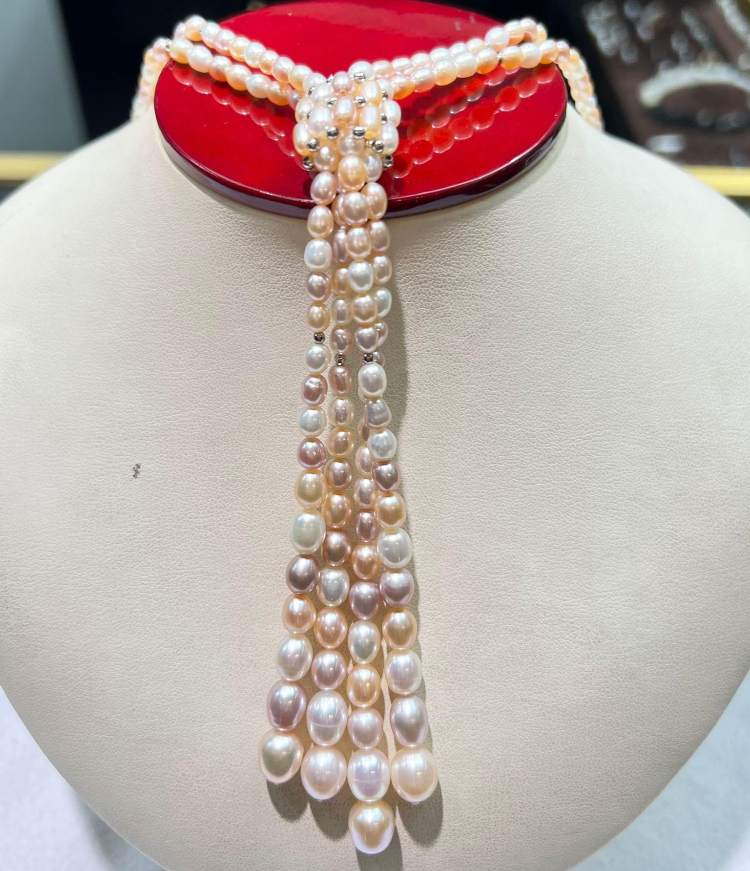 2 Strand Lariat Pearls with Tassel In Excellent Condition For Sale In LA, CA