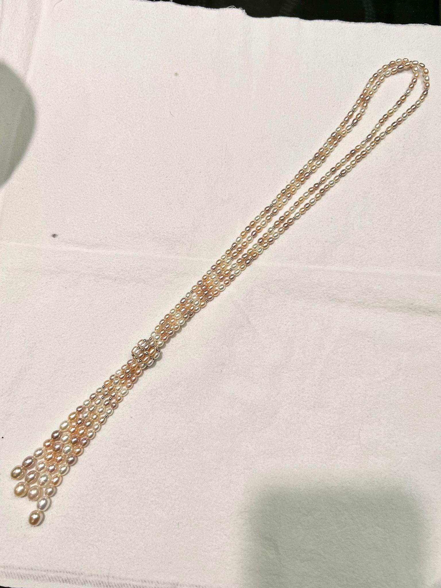 Women's 2 Strand Lariat Pearls with Tassel For Sale
