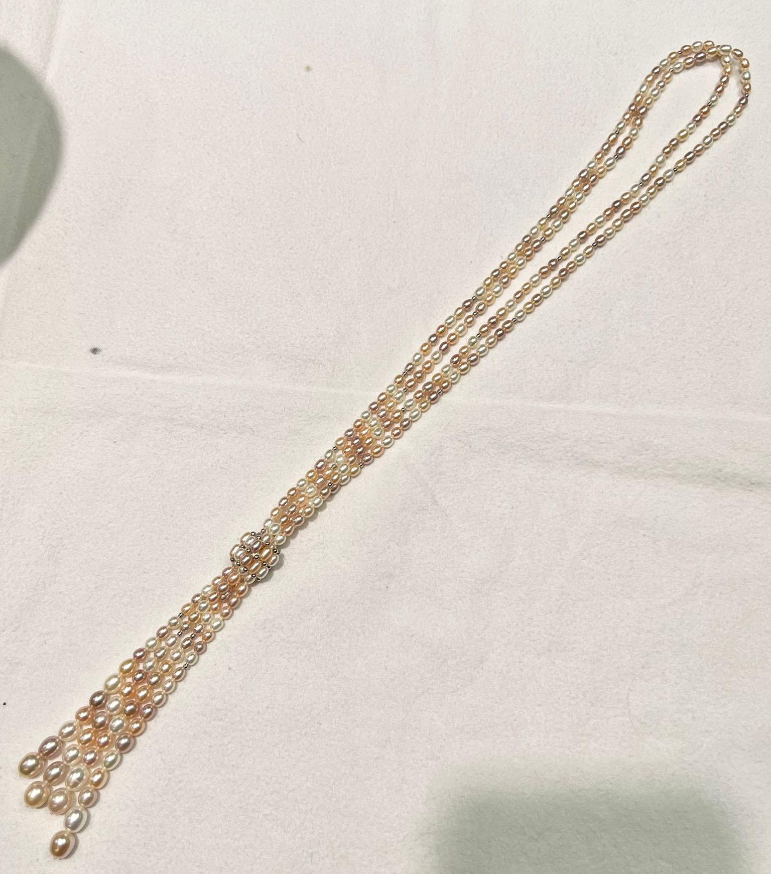 2 Strand Lariat Pearls with Tassel For Sale 1