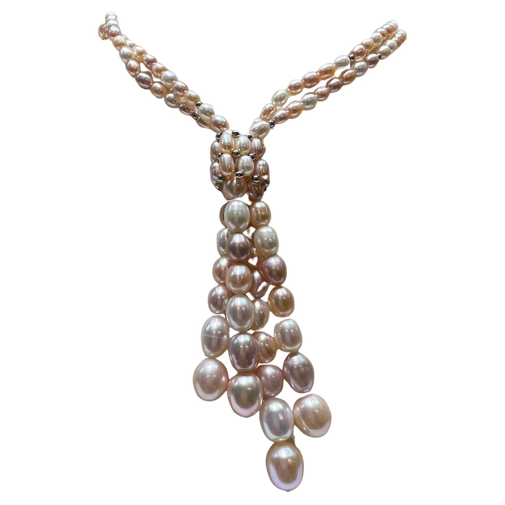 2 Strand Lariat Pearls with Tassel For Sale