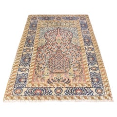 4'2"x5'8" Peach Color Vintage Turkish Kayseri Prayer Rug100% Wool Hand Knotted