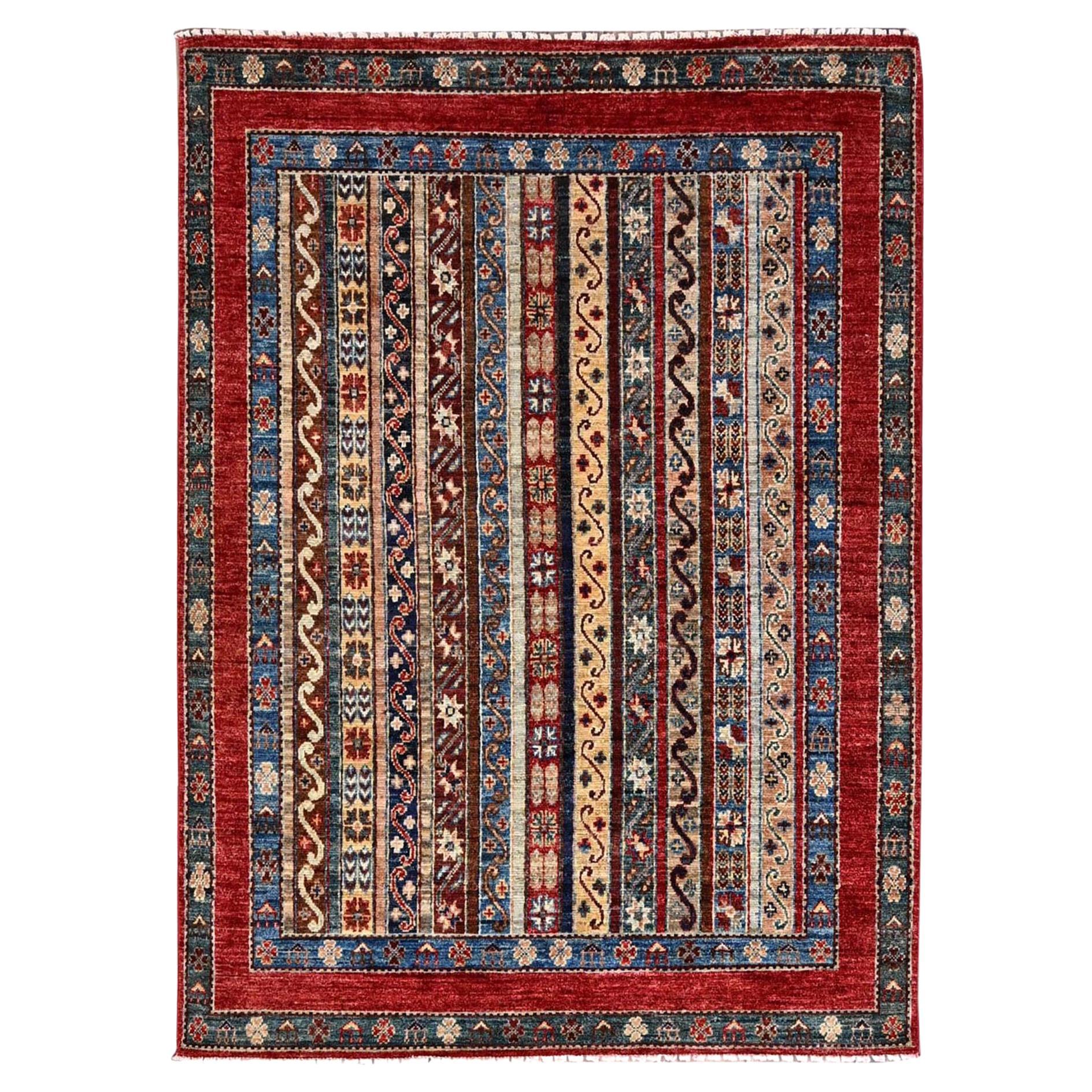 4'2"x5'9" Gilded Beige Super Kazak Shawl Design Wool Hand Knotted Oriental Rug For Sale