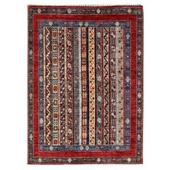 4'2"x5'9" Gilded Beige Super Kazak Shawl Design Wool Hand Knotted Oriental Rug