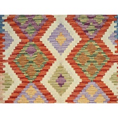 4'2 "x5'9" Ivoire Flat Weave Géométrique Afghan Kilim Tapis oriental en laine tissé à la main