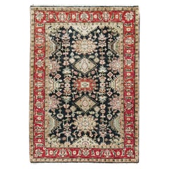 Tappeto orientale in pura lana annodata a mano 4'2 "x6' nero e rosso Karajeh Design/One