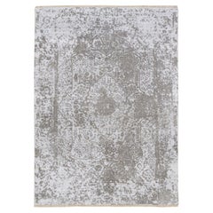 4'2"x6' Broken Persian Design Wool and Pure Silk Hand Knotted Ivory Rug