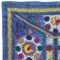 4.2x6 Ft bestickte Seide & Baumwolle Wandbehang. Blauer Bettbezug. Neues Tischtuch