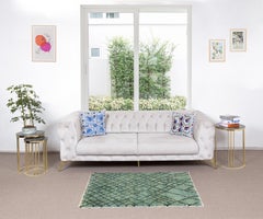 Tappeto marocchino fatto a mano 4.2x6 Ft con disegno a diamante, tappeto berbero blu, tutta lana