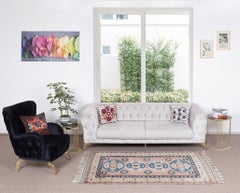 Alfombra turca moderna hecha a mano de 4,2 x 6 pies, alfombra con diseño geométrico contemporáneo