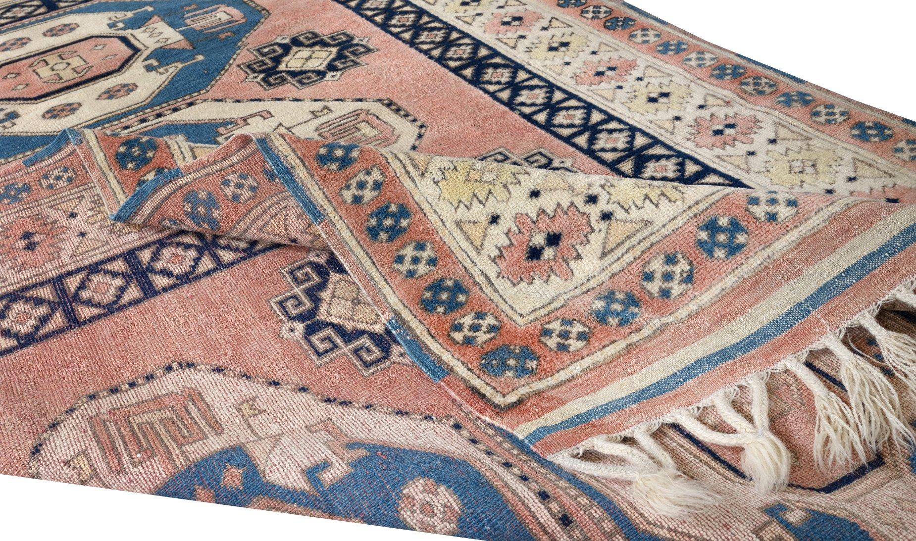 4.2x6 Ft Vintage Handgefertigter türkischer Teppich, Unikat mit geometrischem Muster (Stammeskunst) im Angebot