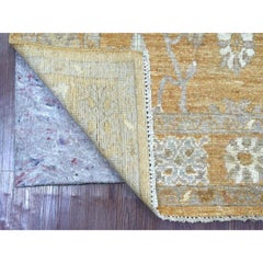 4'2"x6' Golden Brown Hand Knotted Afghan Angora Oushak Pure Wool Oriental Rug