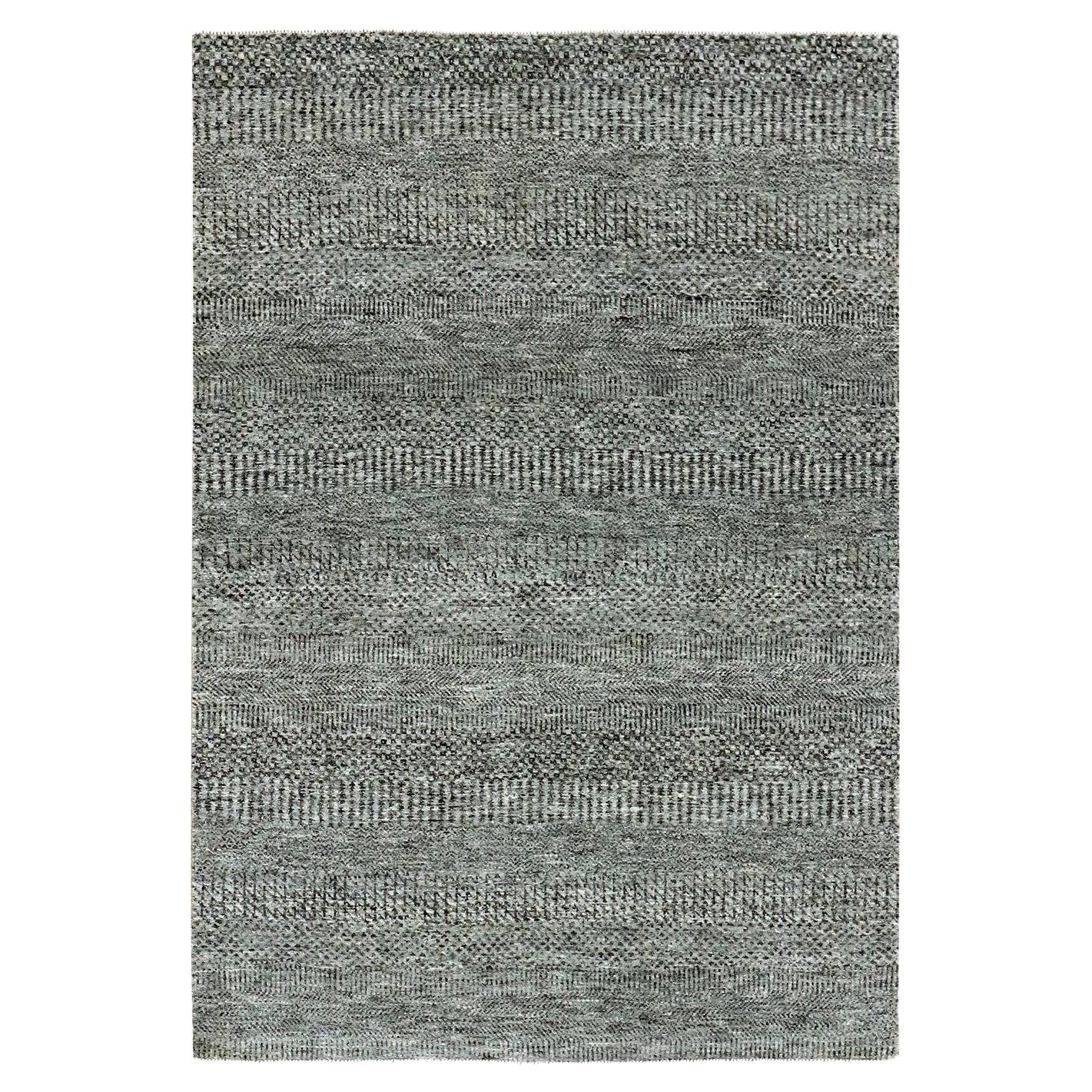 4
2 "x6
Grau, Modernes Gras-Design, Natürliche ungefärbte Wolle, Handgeknüpft, Teppich