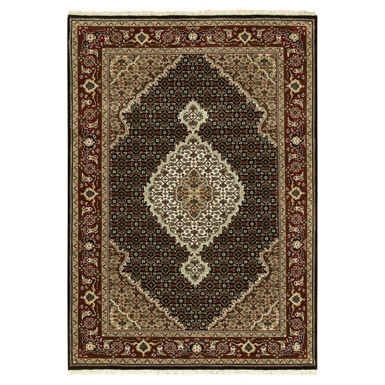 4'2"x6' Hand Knotted Wool Black Fish Design Tabriz Mahi Oriental Rug For Sale