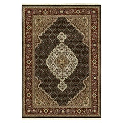4'2"x6' Hand Knotted Wool Black Fish Design Tabriz Mahi Oriental Rug