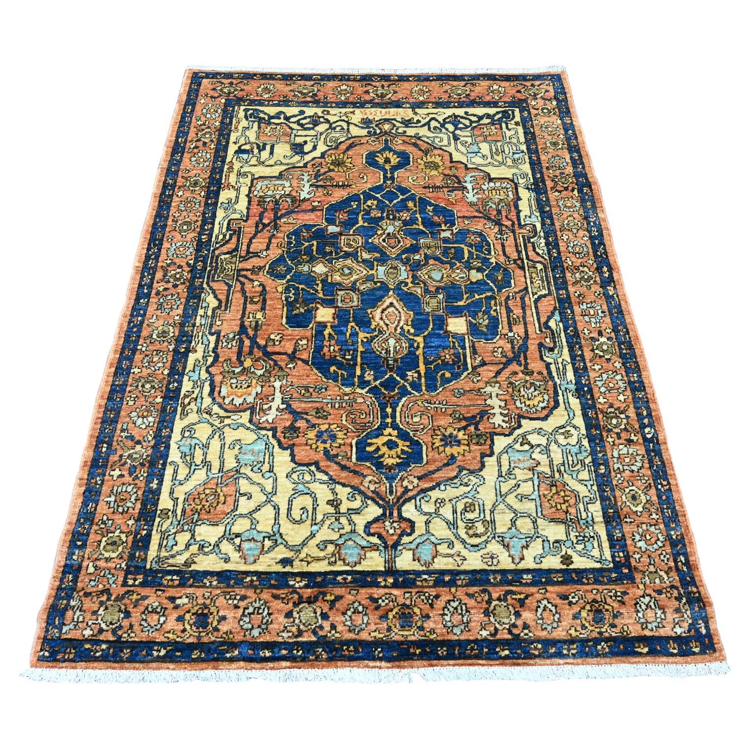 4'2"x6' Orange Peshawar Fereghan Sarouk Design Handgeknüpfter orientalischer Teppich aus Wolle im Angebot