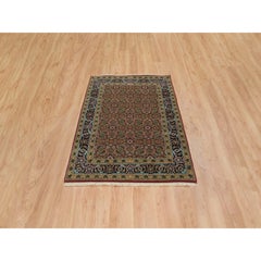 4'2"x6' Red Herati All Over Fish Design 175 KSPI Hand Knotted Wool Oriental Rug