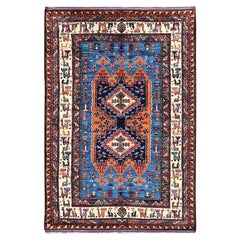 4'2 "x6'1" Alfombra afgana Ersari azul imperial con nudos turcos de lana anudada a mano