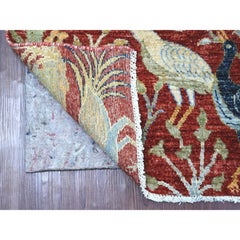 Tappeto in lana morbida annodato a mano 4'2 "x6'1" rosso Peshawar con disegno Uccelli del Paradiso