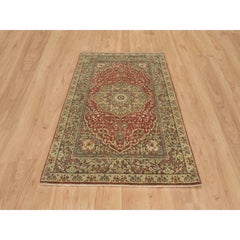 4'2"x6'1" Rust Red Antiqued Tabriz Haji Jalili Design Hand Knotted All Wool Rug