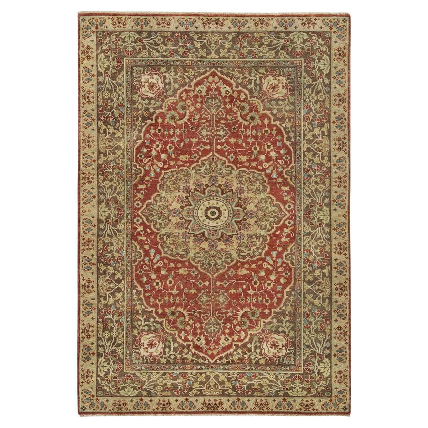 4'2"x6'1" Rust Red Antiqued Tabriz Haji Jalili Design Hand Knotted All Wool Rug For Sale