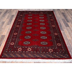 Tappeto orientale in lana morbida annodato a mano 4'2 "x6'2" rosso cremisi Princess Bokara