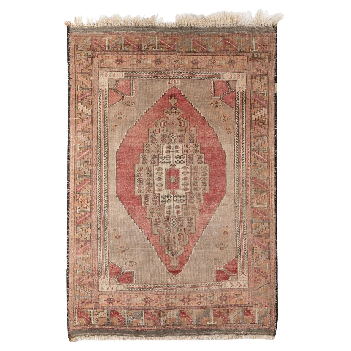 4.2x6.2 Ft Handgefertigter anatolischer Teppich. Authentischer Vintage-Wollteppich im Stammesstil im Angebot