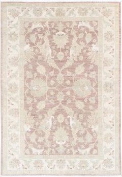 4.2x6.2 ft Handmade Blush and Ivory Area Rug. Turkish Floral Design Accent Rug