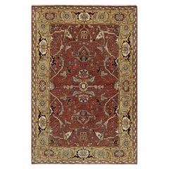 4'2"x6'2" Red Antiqued Fine Heriz Re-Creation Pure Wool Hand Knotted Rug