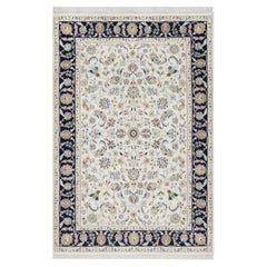 4'2 "x6'2" Rice White, Nain Design, 250 KPSI, Laine et soie, Tapis noué à la main