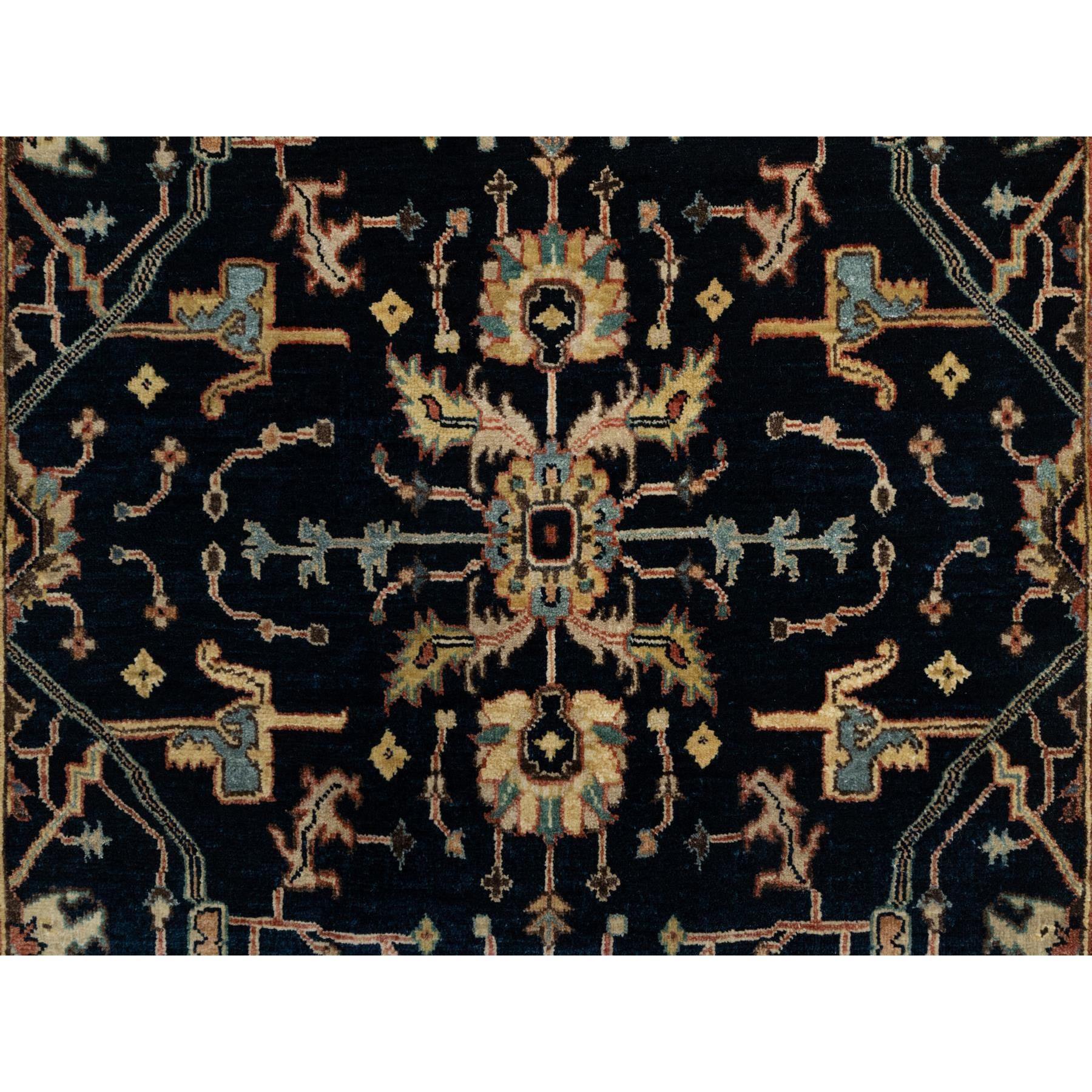Alfombra Oriental de Lana Anudada a Mano Heris Azul Oxford Antiguo 4'2 
