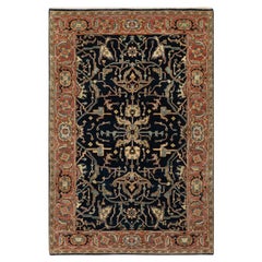 4'2 "x6'3" Oxford Blue Antiqued Heris Re-Creation Tappeto orientale in lana annodato a mano