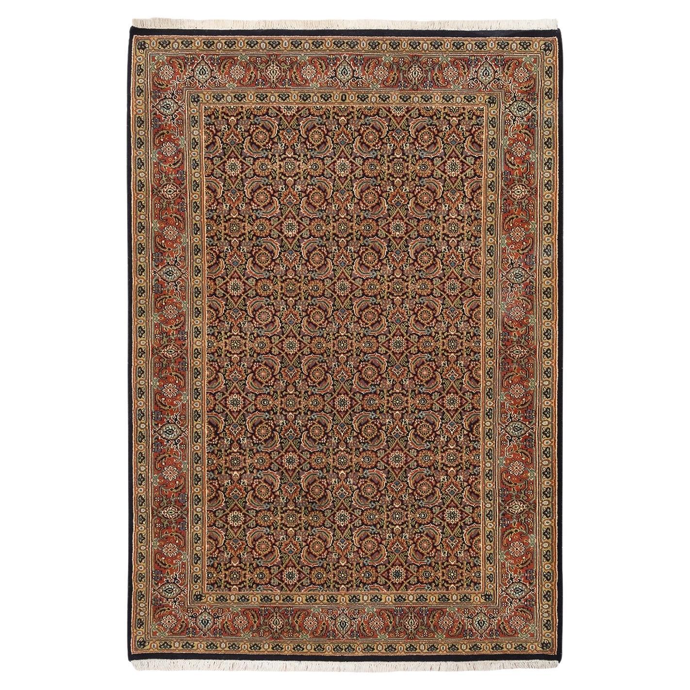 4'2 "x6'3" Pitch Black Wool Herati Design Handgeknüpft 250 KPSI Orientteppich