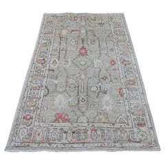 4'2"x6'3" Spanish Gray Afghan Angora Oushak Hand Knotted Pure Wool Oriental Rug