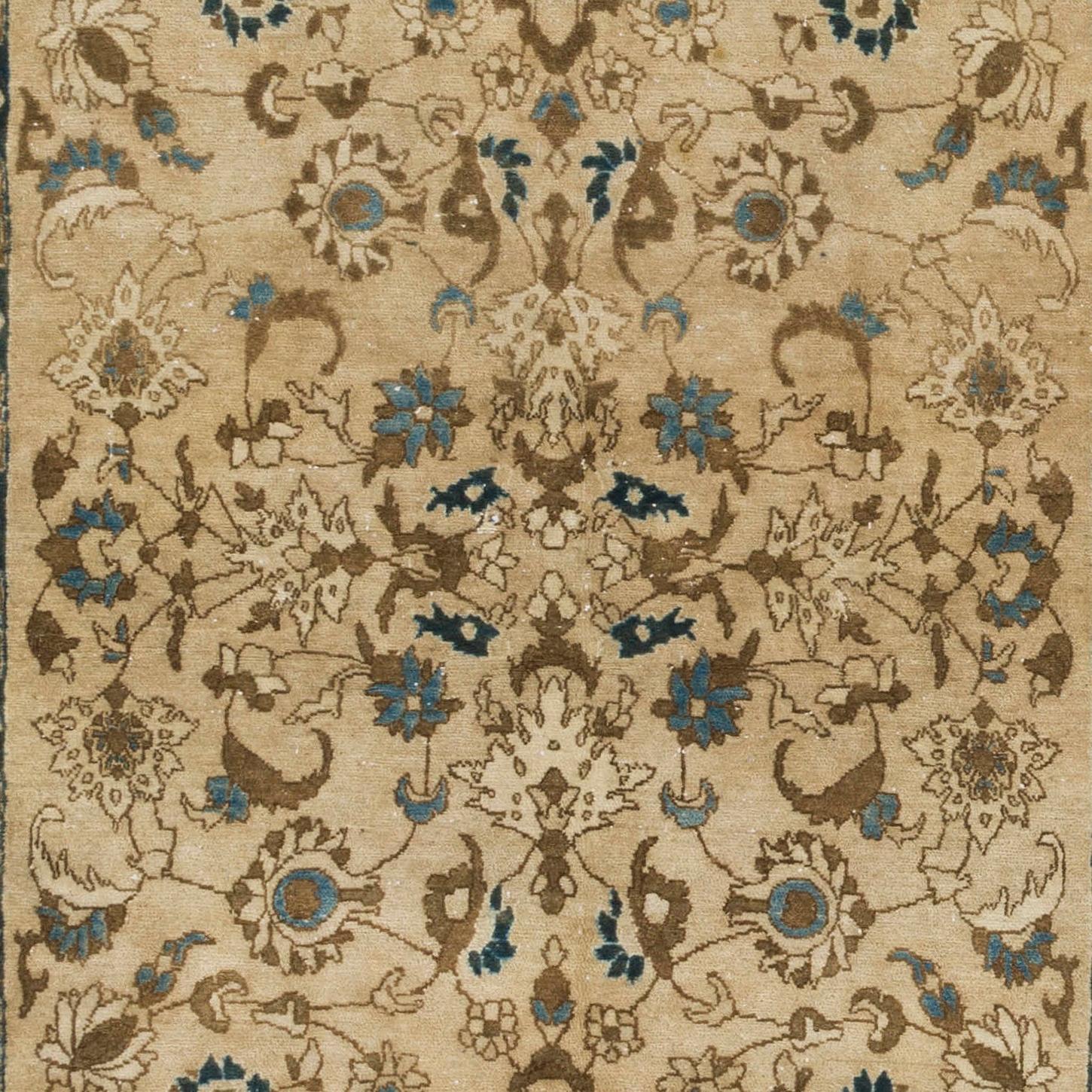 Rustic 4.2x6.4 Ft Hand Knotted MidCentury Handmade Floral Turkish Rug for Country Homes