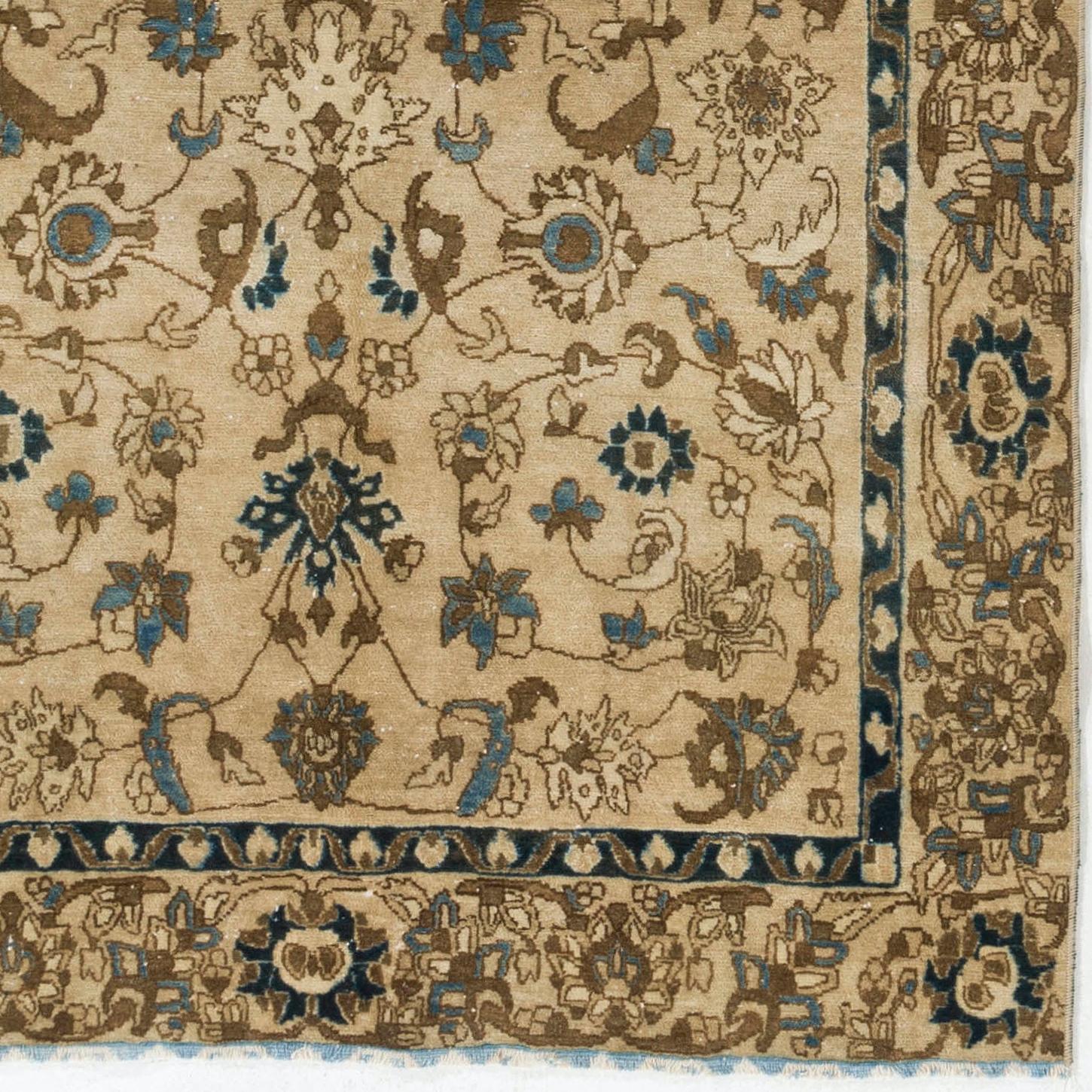 Hand-Woven 4.2x6.4 Ft Hand Knotted MidCentury Handmade Floral Turkish Rug for Country Homes
