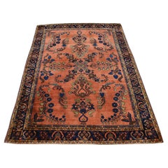 4'2 "x6'4" Arancione Ruggine Antico Tappeto Persiano Sarouk Mohajoren in Lana Annodata a Mano