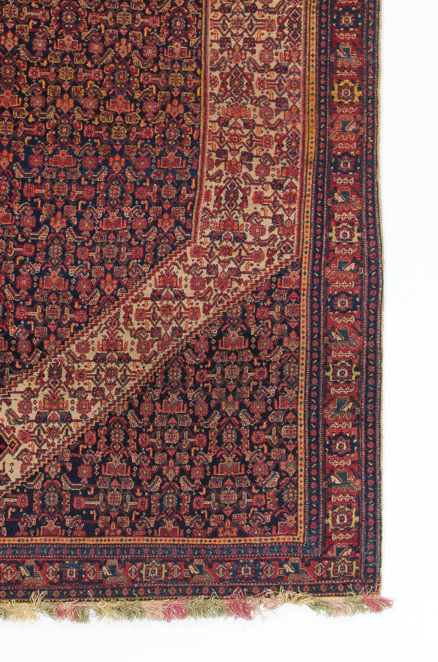 19th Century 4.3x6.8 ft Fine Antique Persian Senneh Wool Rug with Colorful Silk Warps & Wefts For Sale
