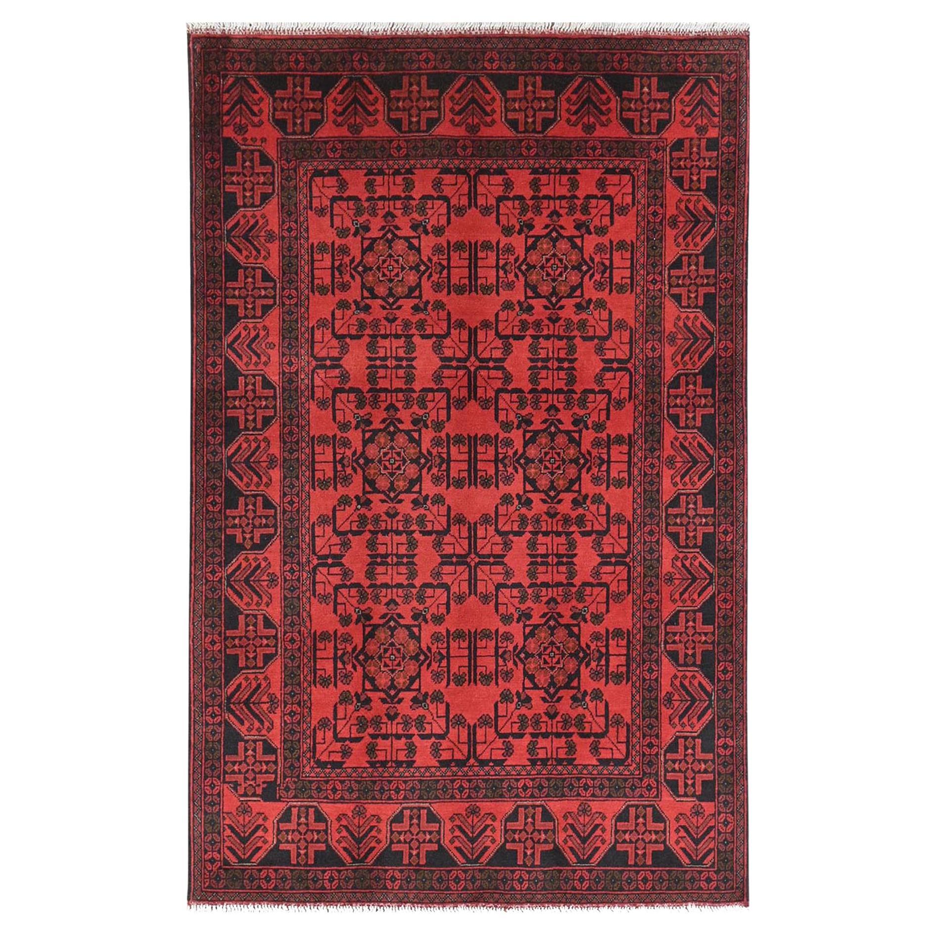 4'2"x6'5" Red, Afghan Andkhoy, Wool, Hand Knotted Oriental Rug For Sale