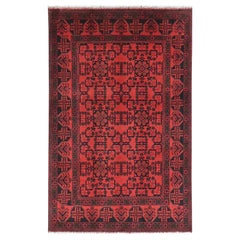 4'2"x6'5" Red, Afghan Andkhoy, Wool, Hand Knotted Oriental Rug