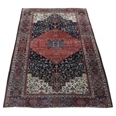 4'2"x6'6" Blue Antique Persian Fereghan Sarouk 100% Wool Hand Knotted Rug