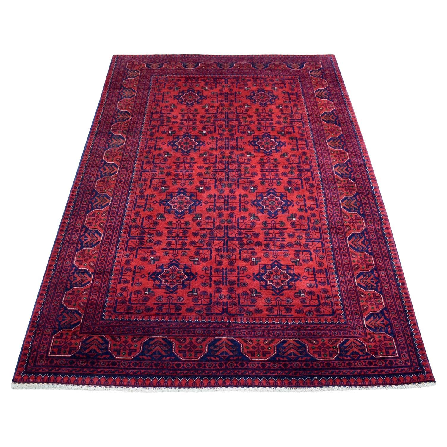 4'2"x6'6" Deep and Saturated Red Afghan Khamyab Wool hand Knotted Rug