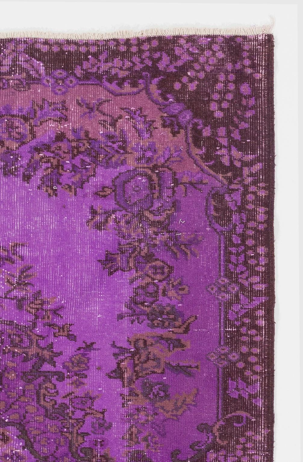 Modern 4.2x6.6 Ft Baroque Design Handmade Vintage Accent Rug Over-dyed in Purple Color