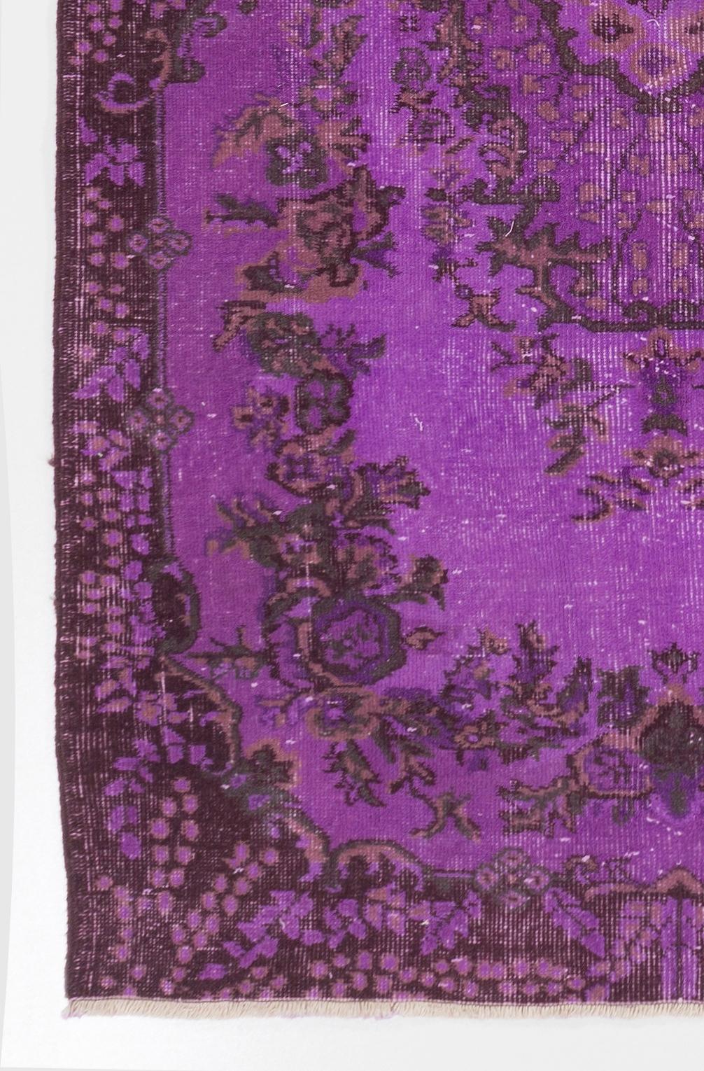 Hand-Woven 4.2x6.6 Ft Baroque Design Handmade Vintage Accent Rug Over-dyed in Purple Color
