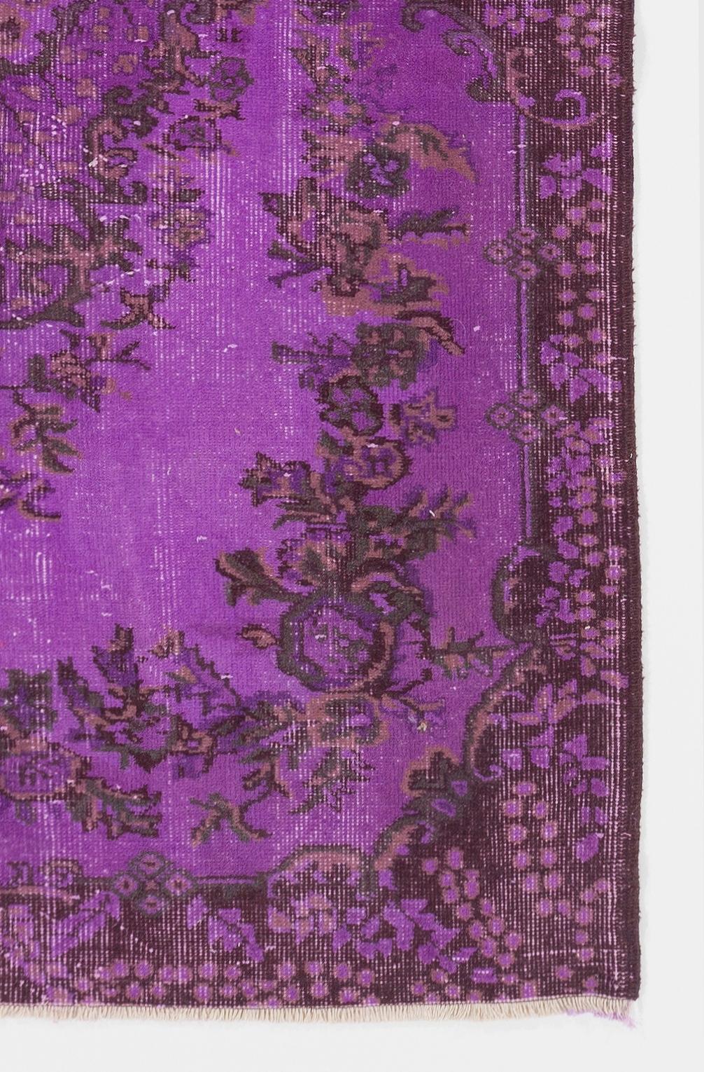 4.2x6.6 Ft Baroque Design Handmade Vintage Accent Rug Over-dyed in Purple Color In Good Condition In Philadelphia, PA
