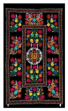 Vintage 4.2x6.6 Ft Decorative Silk Hand Embroidery Suzani Wall Hanging from Uzbekistan