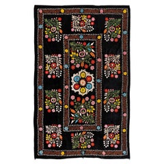 4.2x6.6 Ft Silk Embroidered Bed Cover, Black Tablecloth, Colorful Wall Hanging