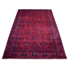 4'2"x6'7" Saturated Red Hand Knotted Vegetable Dyes Afghan Khamyab Wool Rug