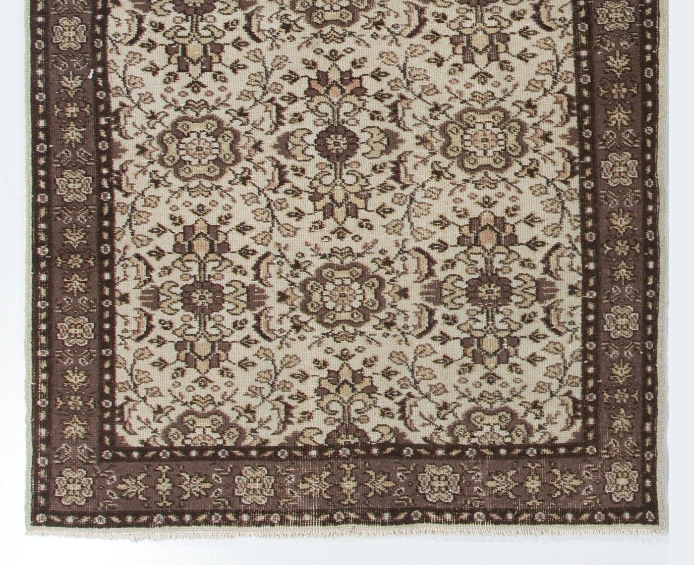 Oushak 4.2x6.8 ft Vintage Hand Made Turkish Accent Rug. Floral Patterned Floor Covering