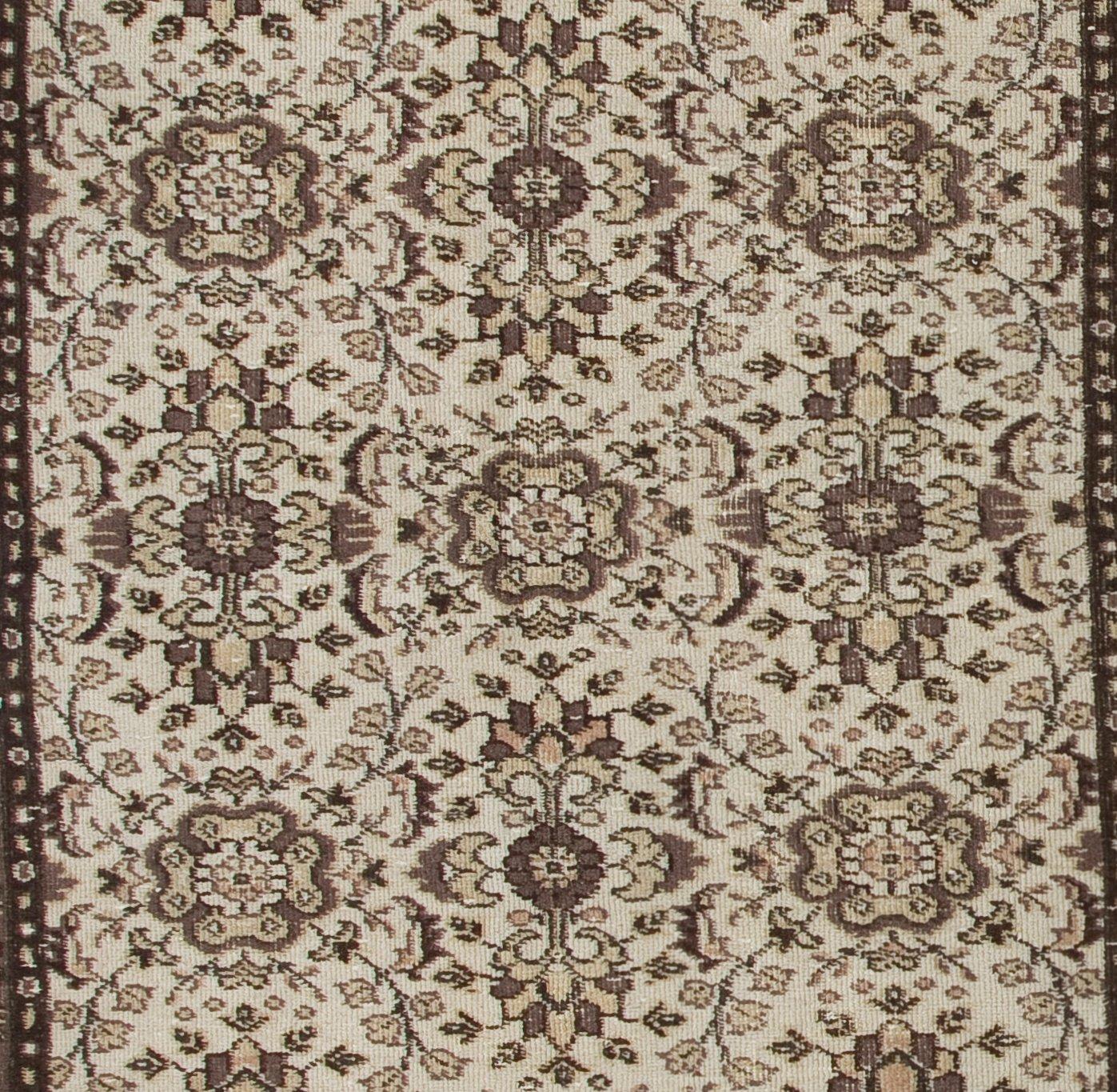 Hand-Knotted 4.2x6.8 ft Vintage Hand Made Turkish Accent Rug. Floral Patterned Floor Covering For Sale